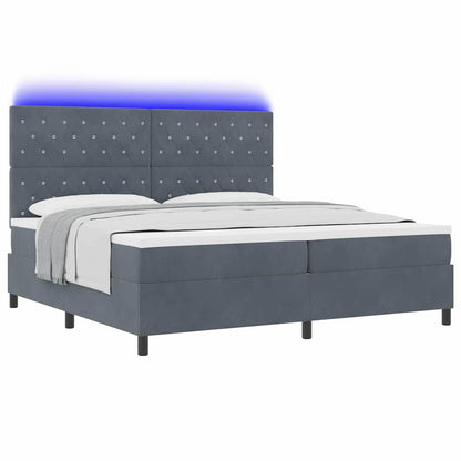 Letto a Sorgente LED Grigio scuro 200 x 200 cm Velluto
