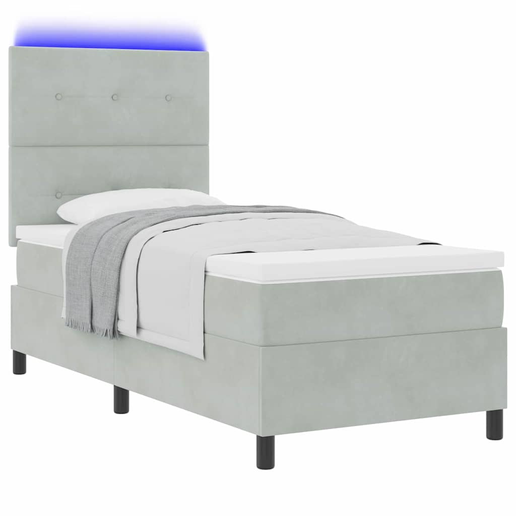 Letto a Sorgente LED Grigio chiaro 80 x 200 cm Velluto