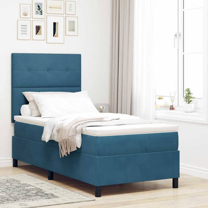 Letto a Sorgente LED con testiera Blu Scuro 90 x 190 cm Velluto
