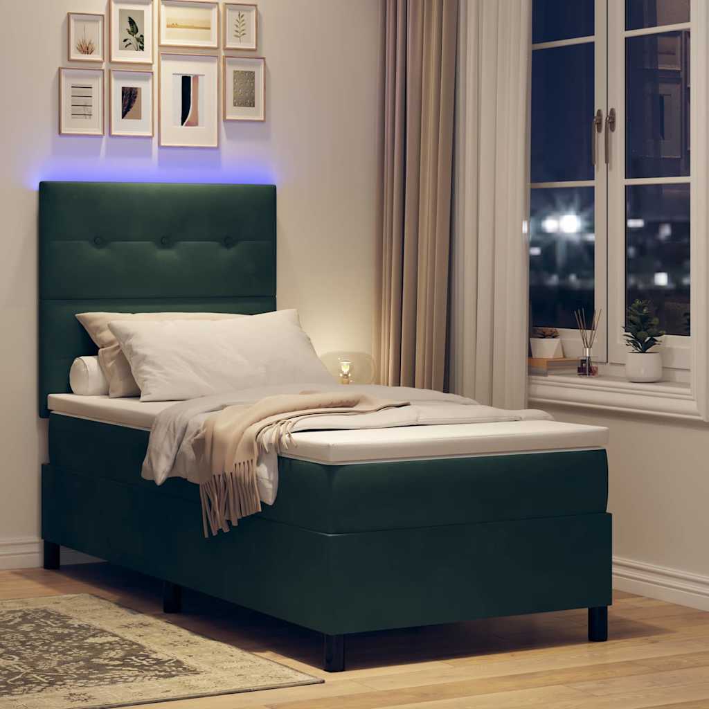 Letto a Sorgente LED Verde Scuro 90 x 200 cm Velluto