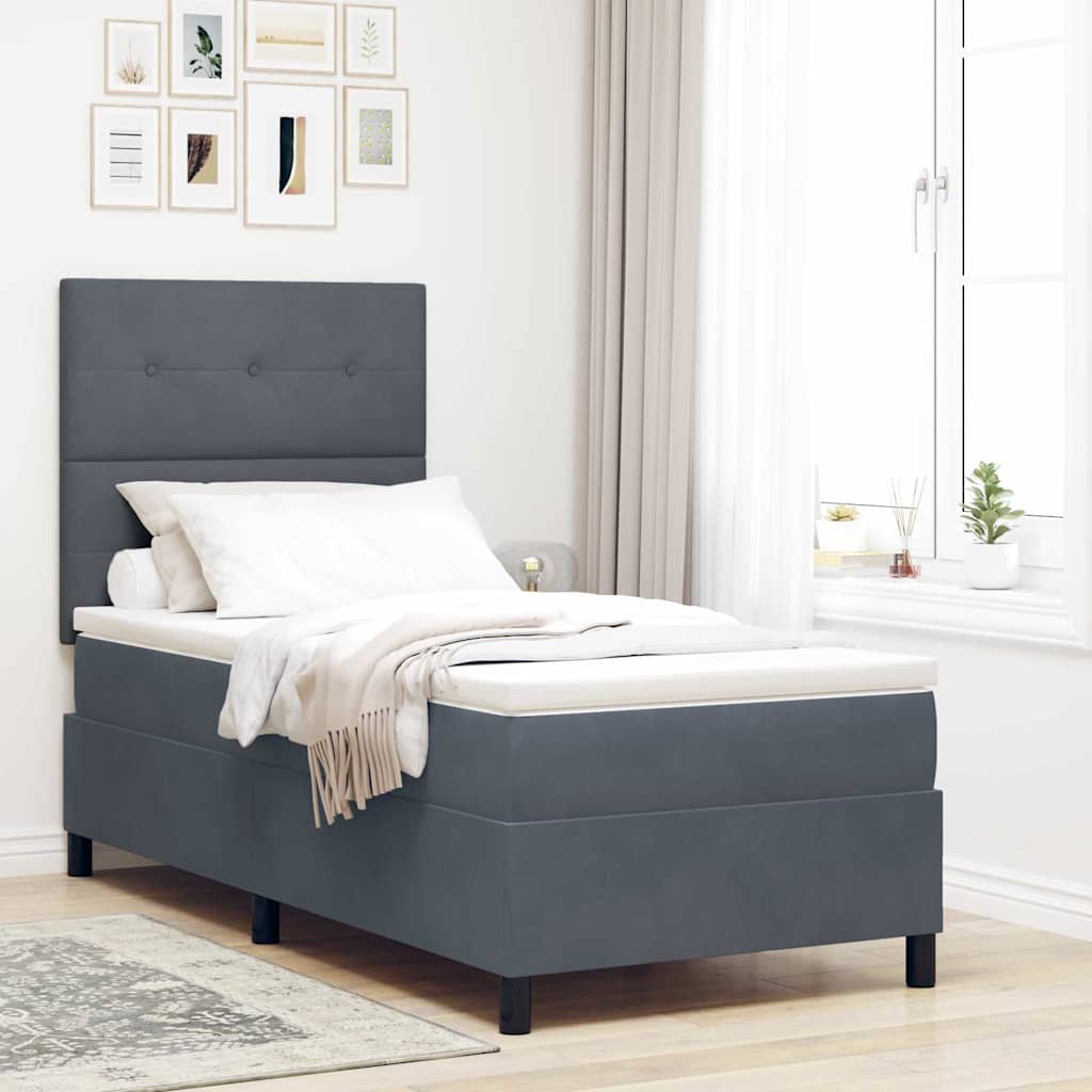 Letto a Sorgente LED Grigio scuro 100 x 200 cm Velluto