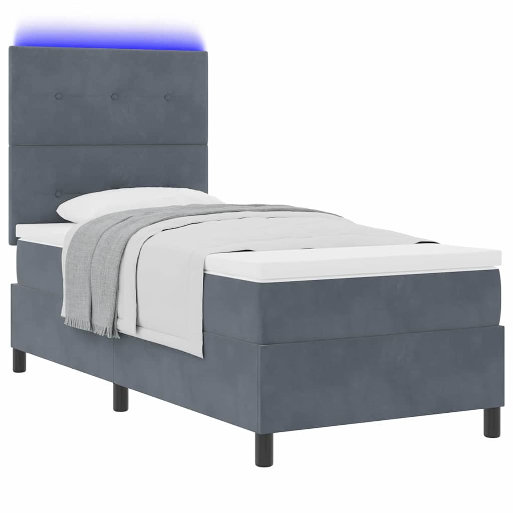 Letto a Sorgente LED Grigio scuro 100 x 200 cm Velluto