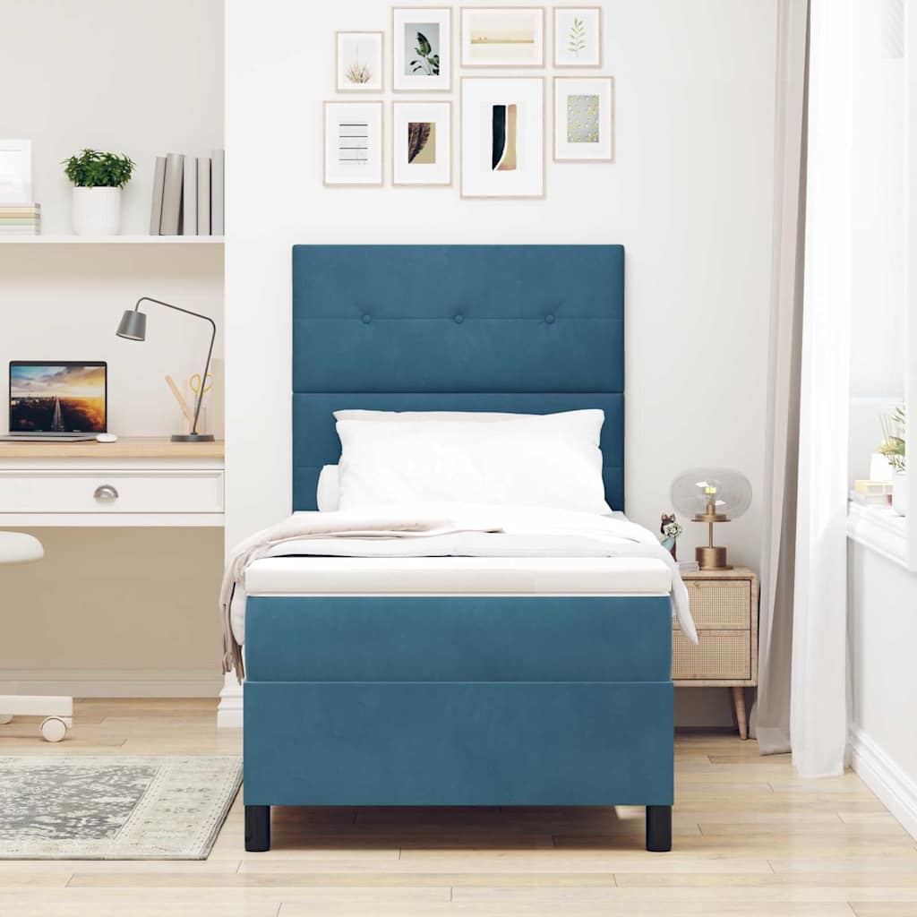 Letto a Sorgente LED Blu Scuro 100 x 200 cm Velluto