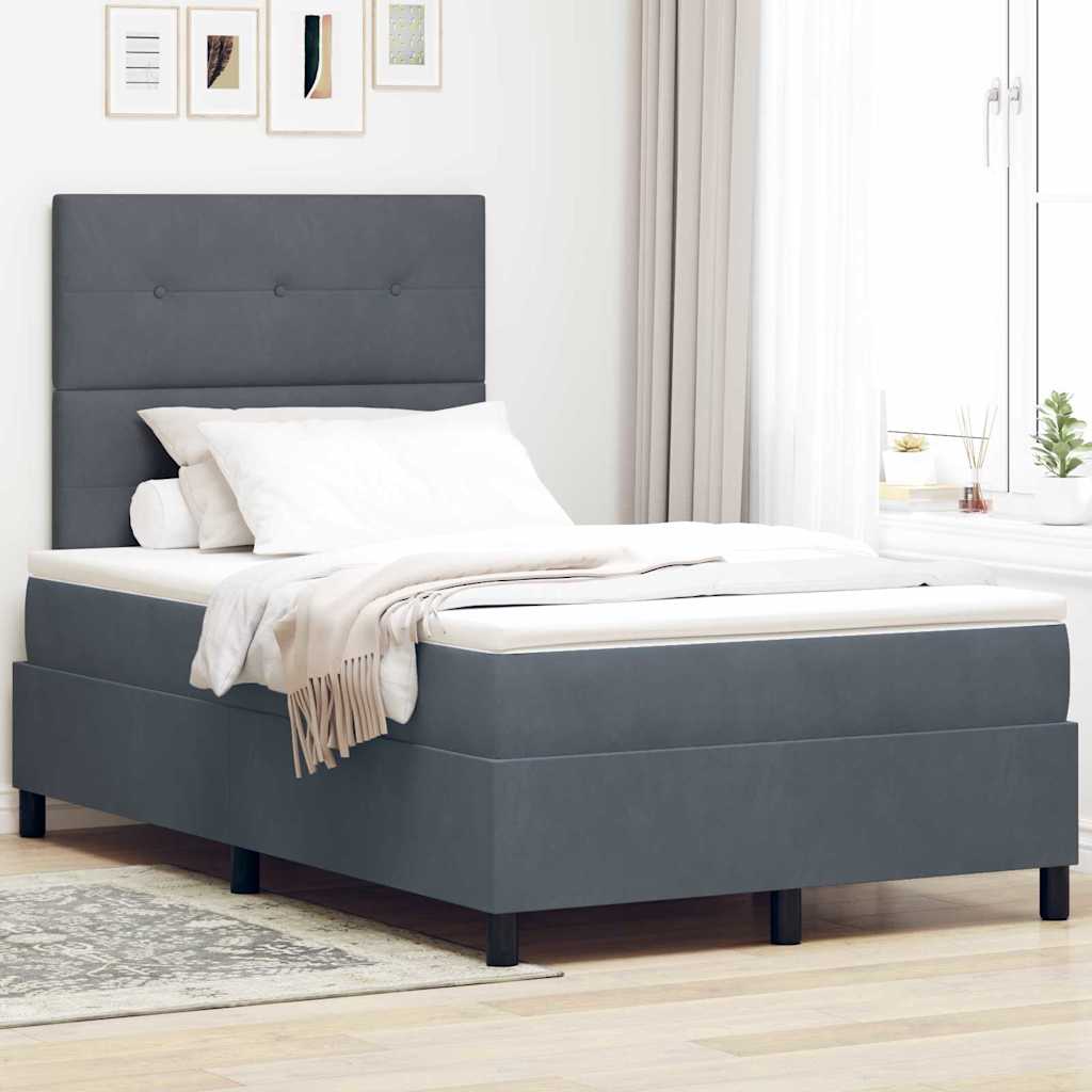 Letto a Sorgente LED Grigio scuro 120 x 190 cm Velluto
