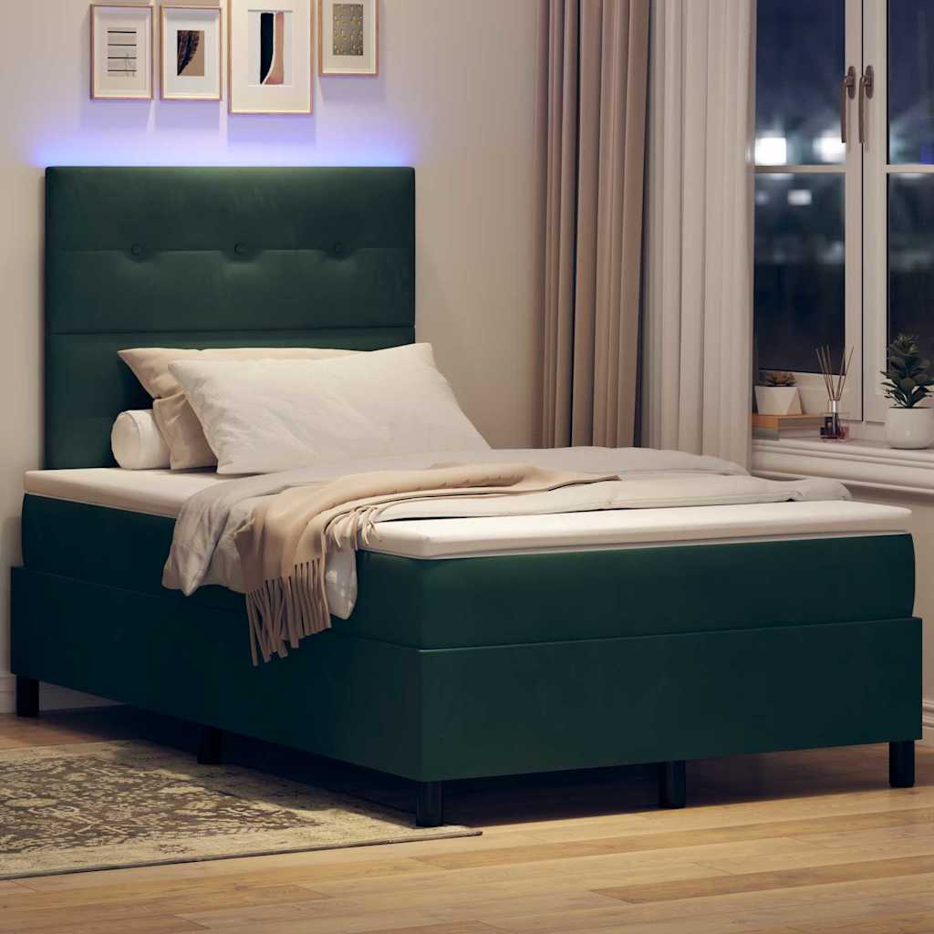 Letto a Sorgente LED Verde Scuro 120 x 190 cm Velluto