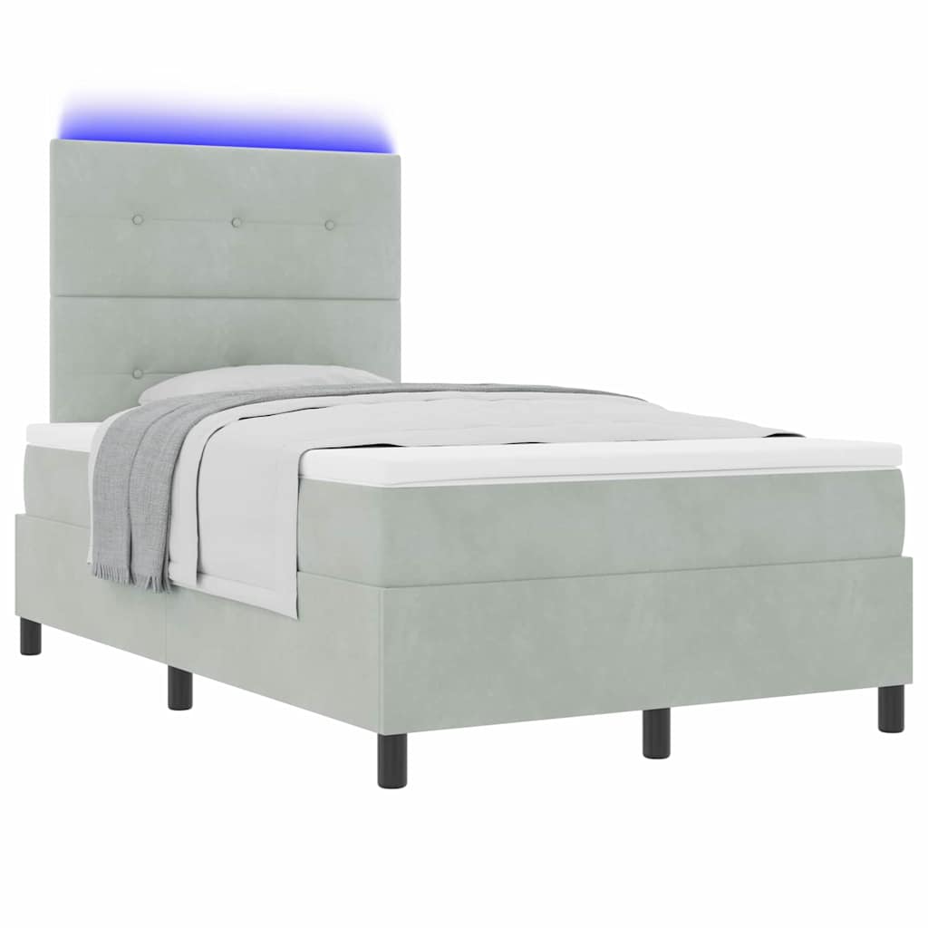 Letto a Sorgente LED Grigio chiaro 120 x 200 cm Velluto