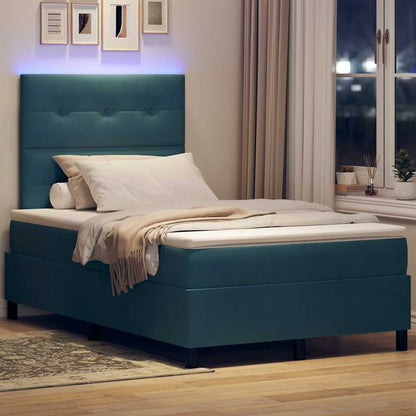 Letto a Sorgente LED Blu Scuro 120 x 200 cm Velluto