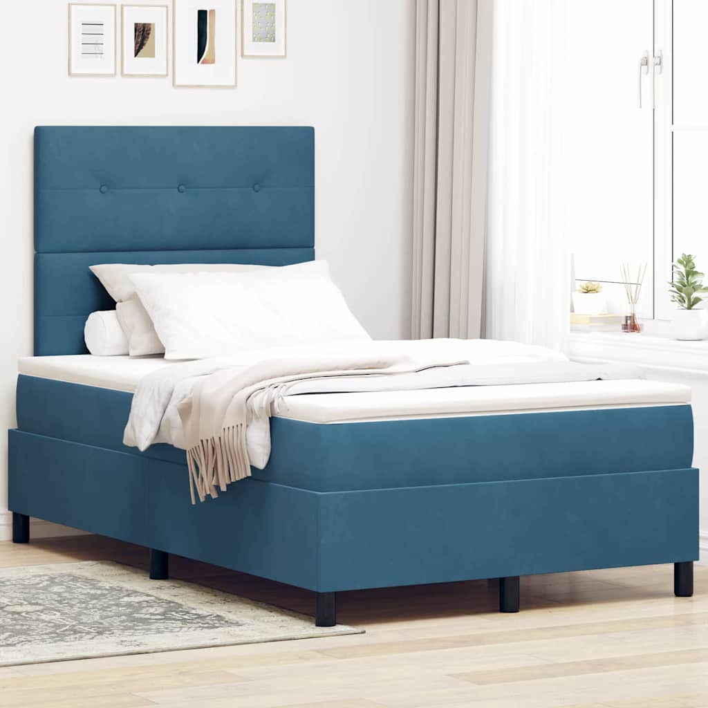 Letto a Sorgente LED Blu Scuro 120 x 200 cm Velluto