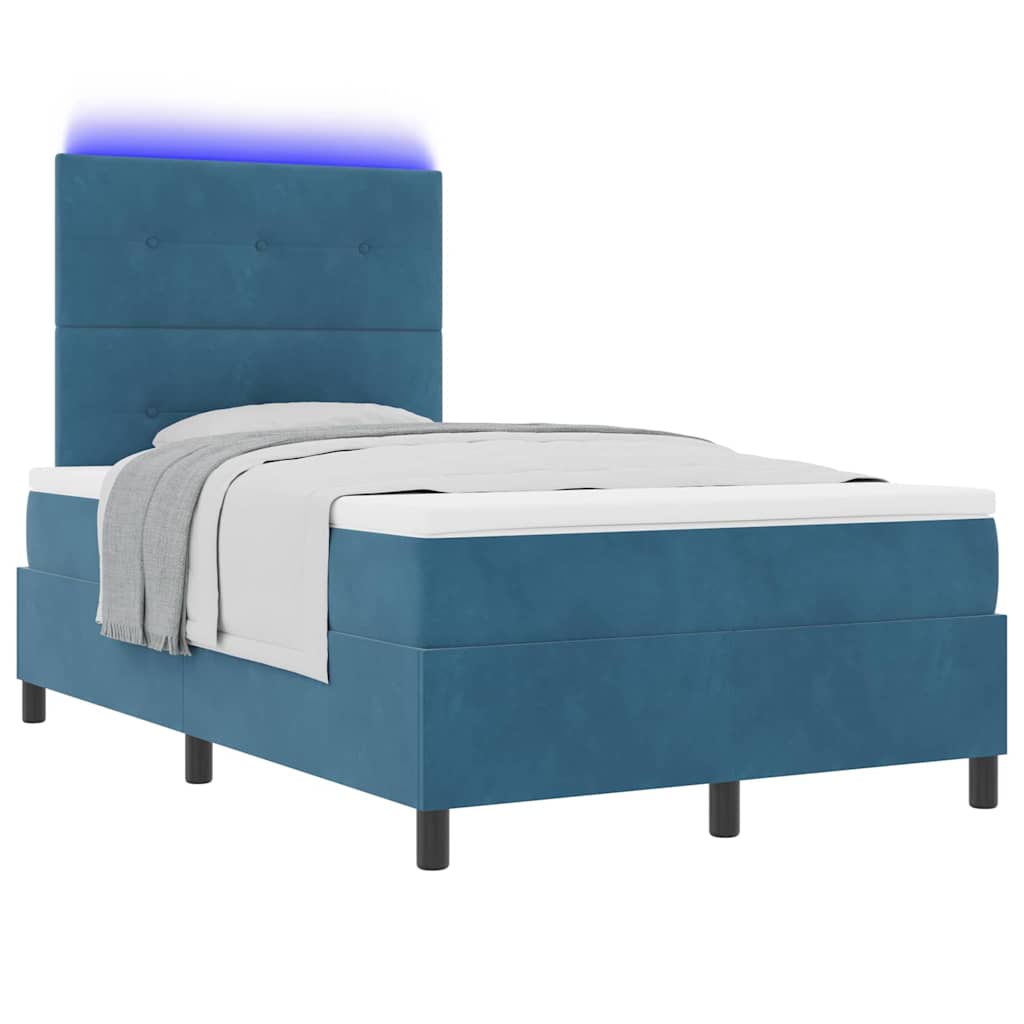 Letto a Sorgente LED Blu Scuro 120 x 200 cm Velluto