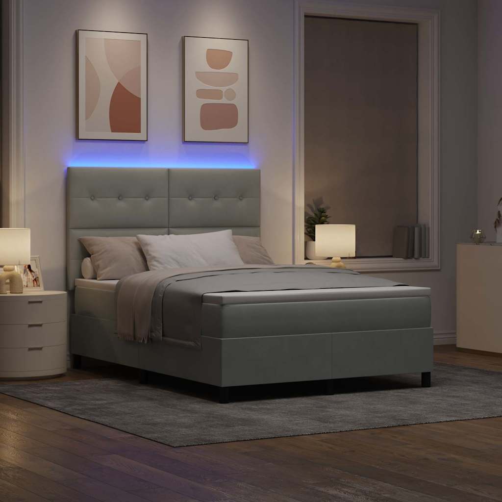 Letto a Sorgente LED Grigio chiaro 140 x 190 cm Velluto