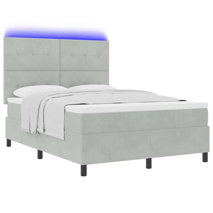 Letto a Sorgente LED Grigio chiaro 140 x 190 cm Velluto