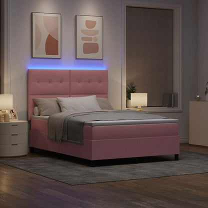 Letto a Sorgente LED con materasso Rosa 140 x 190 cm Tessuto