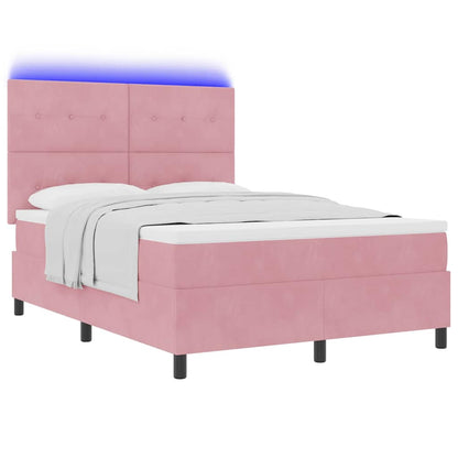 Letto a Sorgente LED con materasso Rosa 140 x 190 cm Tessuto