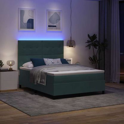 Letto a Sorgente LED Verde Scuro 140 x 200 cm Velluto