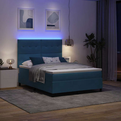Letto a Sorgente LED Blu Scuro 140 x 200 cm Tessuto