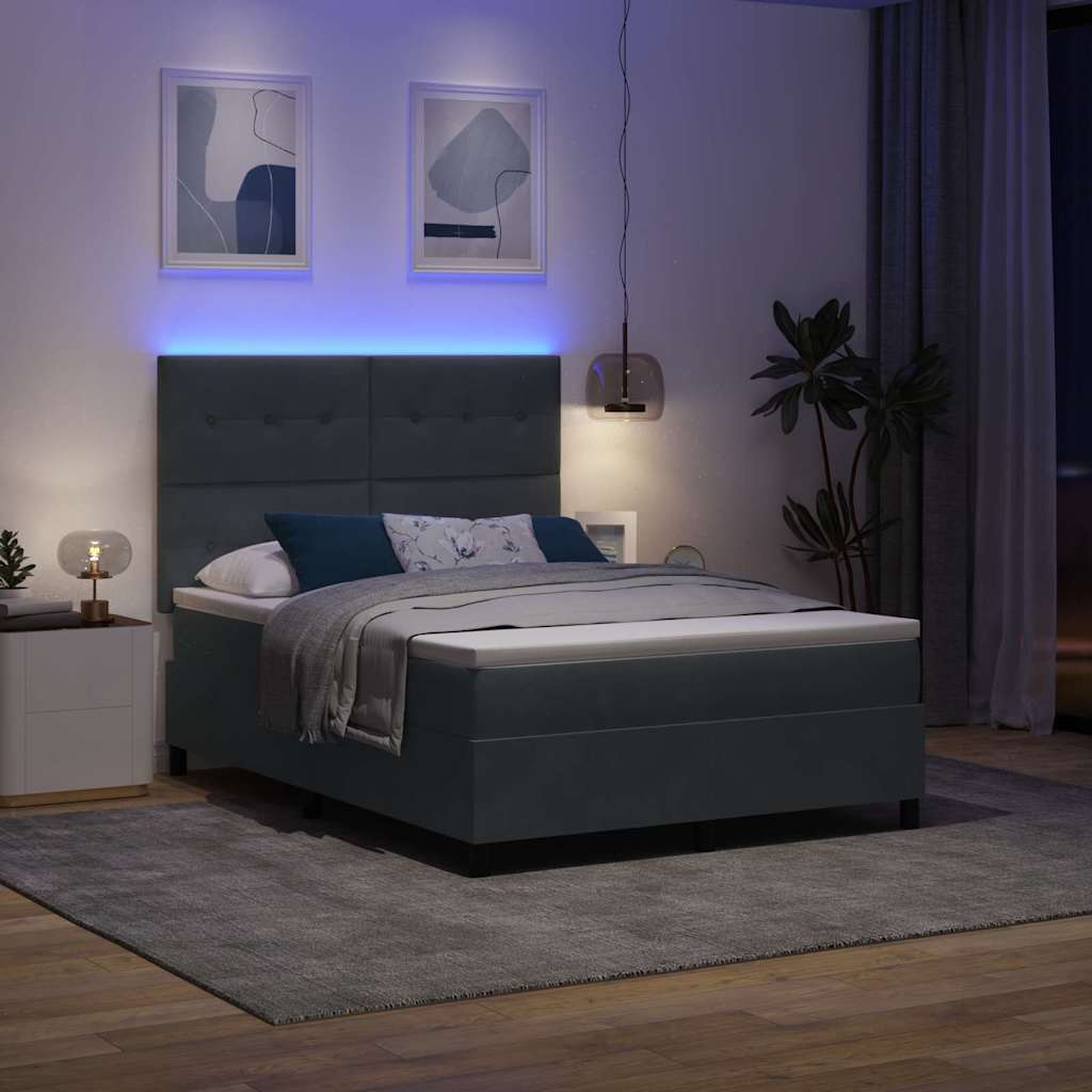 Letto a Sorgente LED Grigio scuro 160 x 200 cm Velluto