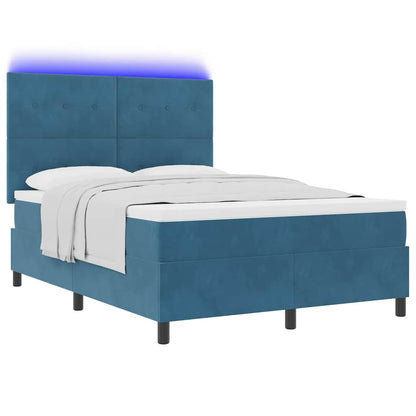 Letto a Sorgente LED Blu Scuro 160 x 200 cm Velluto
