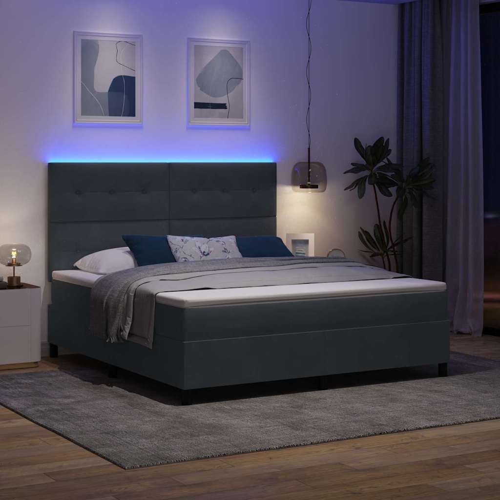 Letto a Sorgente LED Grigio scuro 180 x 200 cm Velluto