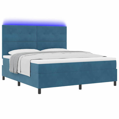 Letto a Sorgente LED Blu Scuro 180 x 200 cm Velluto