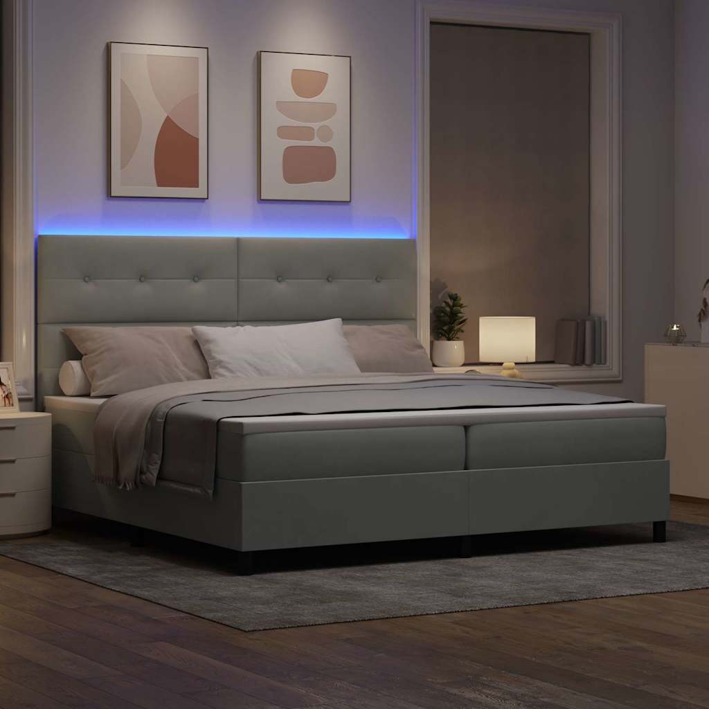 Letto a Sorgente LED Grigio chiaro 200 x 200 cm Velluto
