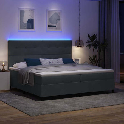 Letto a Sorgente LED Grigio scuro 200 x 200 cm Velluto