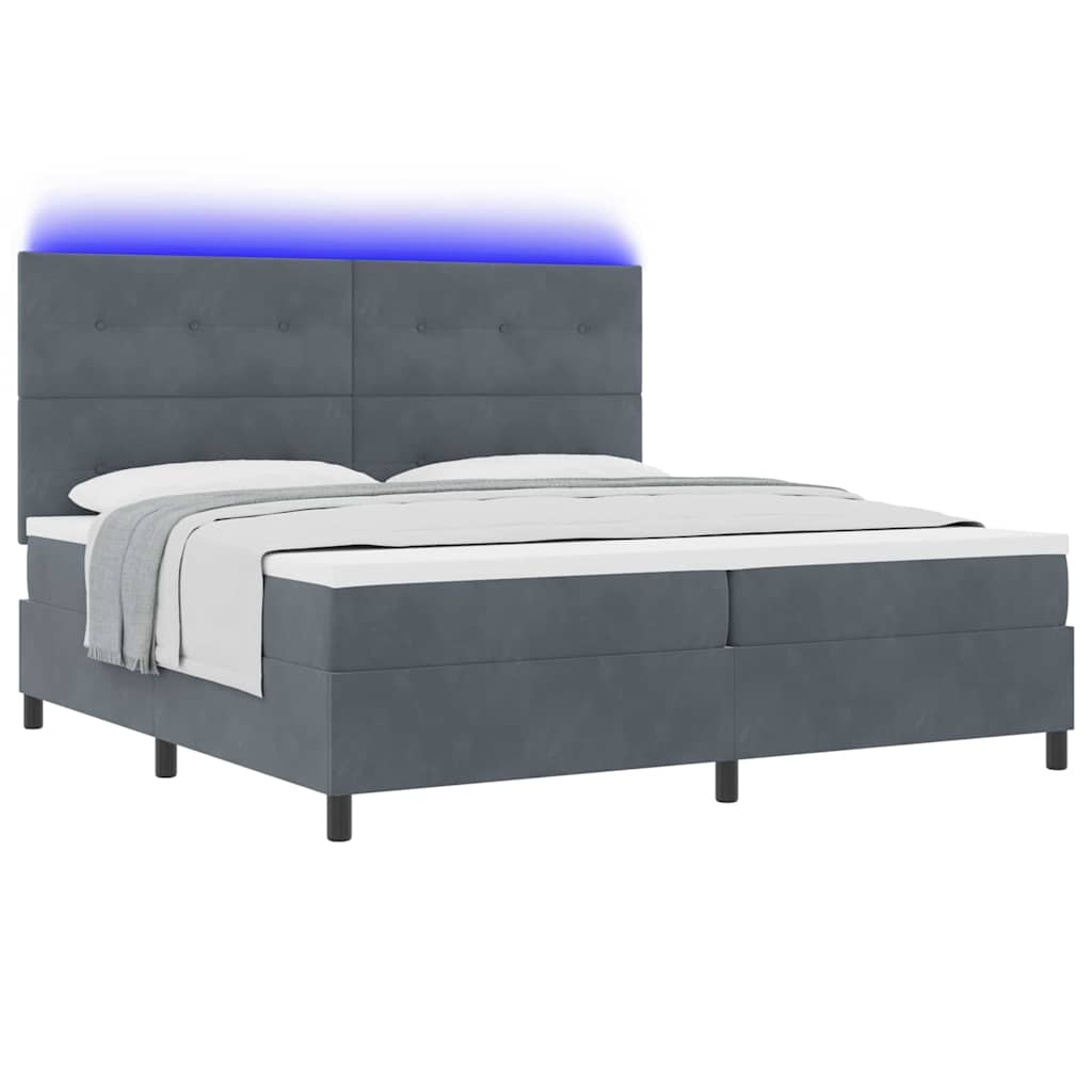 Letto a Sorgente LED Grigio scuro 200 x 200 cm Velluto