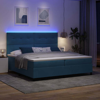 Letto a Sorgente LED Blu Scuro 200 x 200 cm Velluto