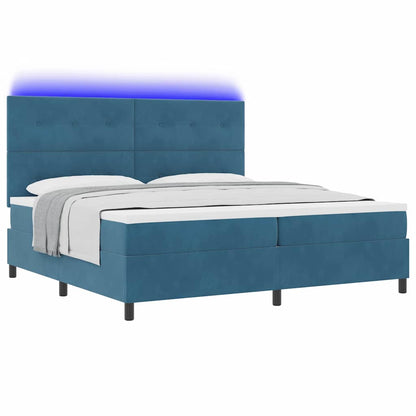 Letto a Sorgente LED Blu Scuro 200 x 200 cm Velluto