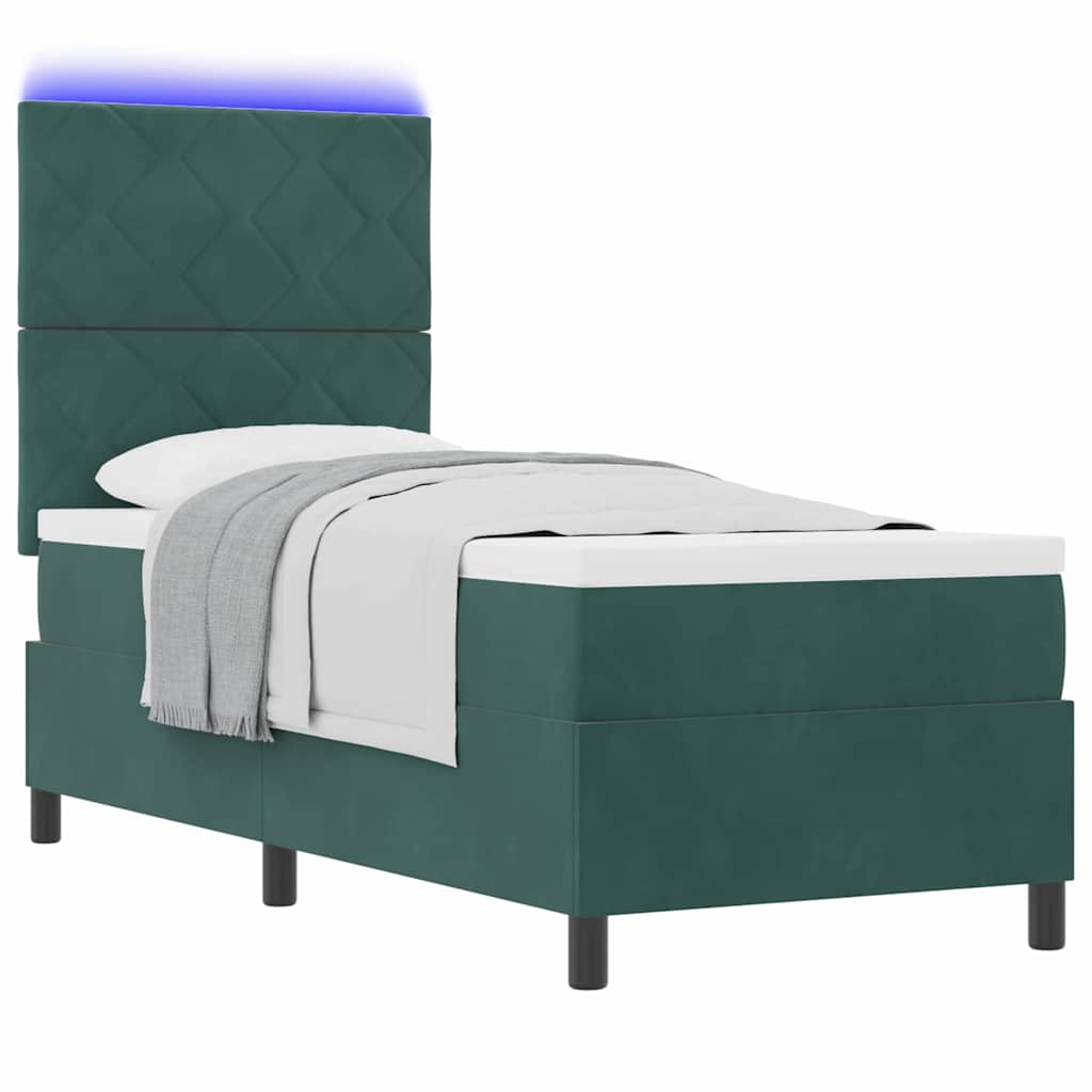 Letto a Sorgente LED Verde Scuro 80 x 200 cm Tessuto
