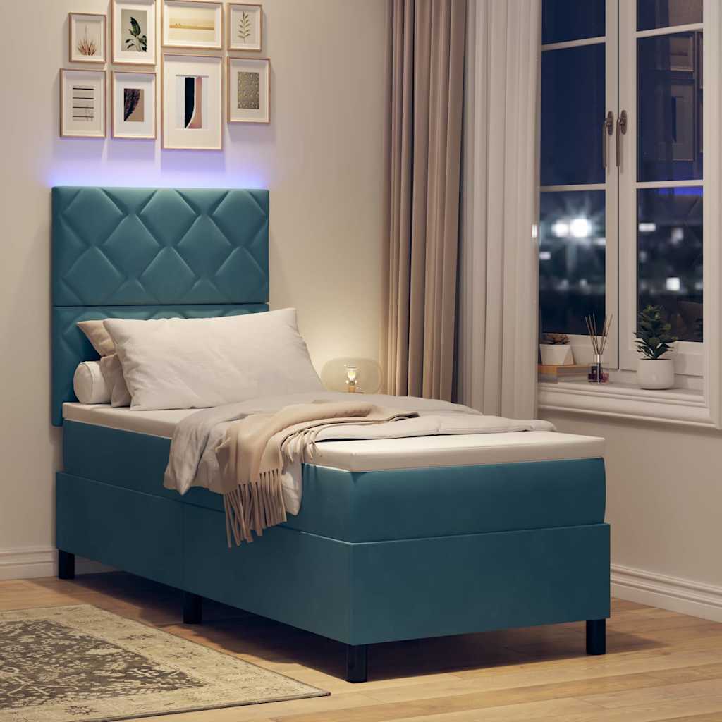 Letto a Sorgente LED con testiera Blu Scuro 80 x 200 cm Tessuto