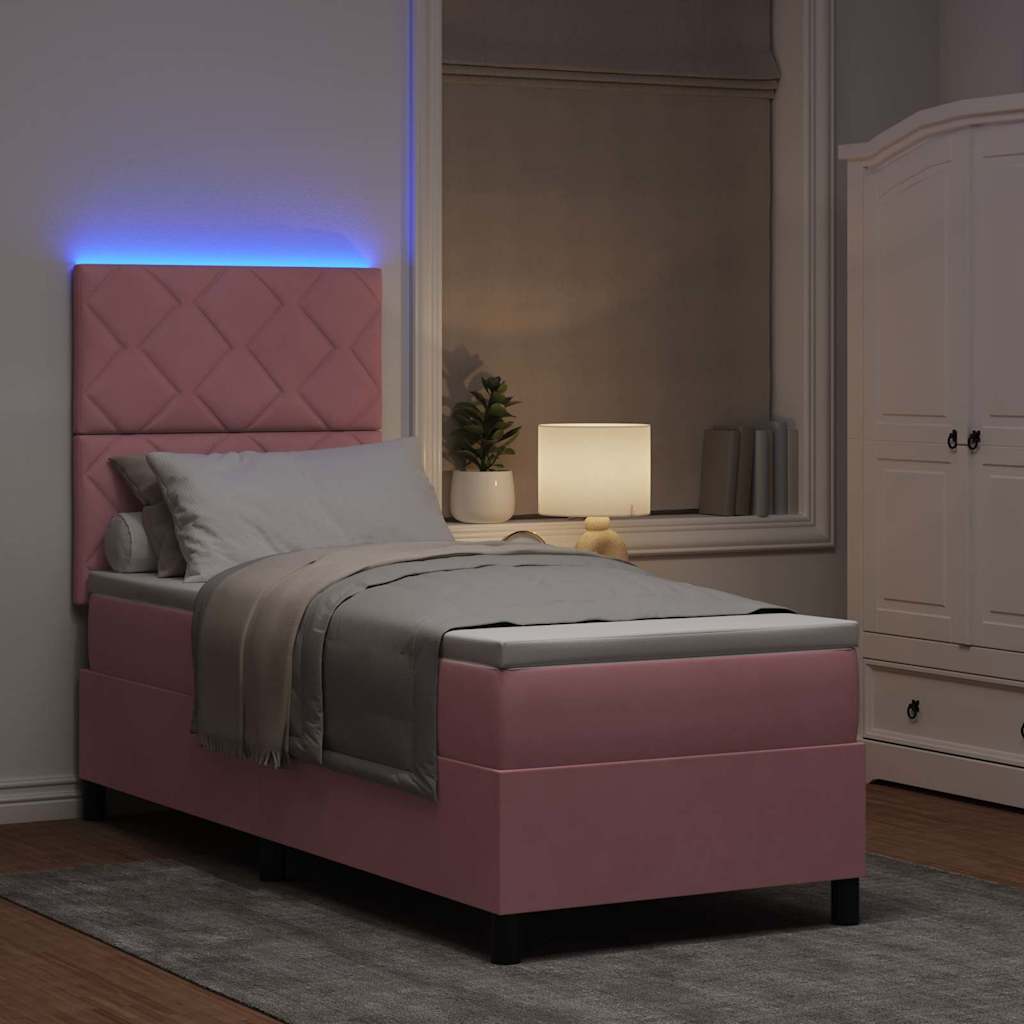 Letto a Sorgente LED con materasso Rosa 80 x 200 cm Tessuto