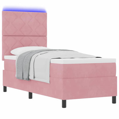 Letto a Sorgente LED con materasso Rosa 80 x 200 cm Tessuto