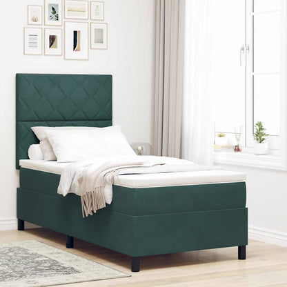 Letto a Sorgente LED Verde Scuro 90 x 190 cm Tessuto