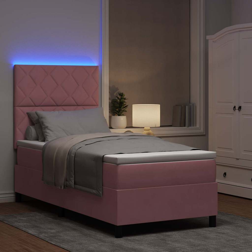 Letto a Sorgente LED con materasso Rosa 90 x 190 cm Tessuto