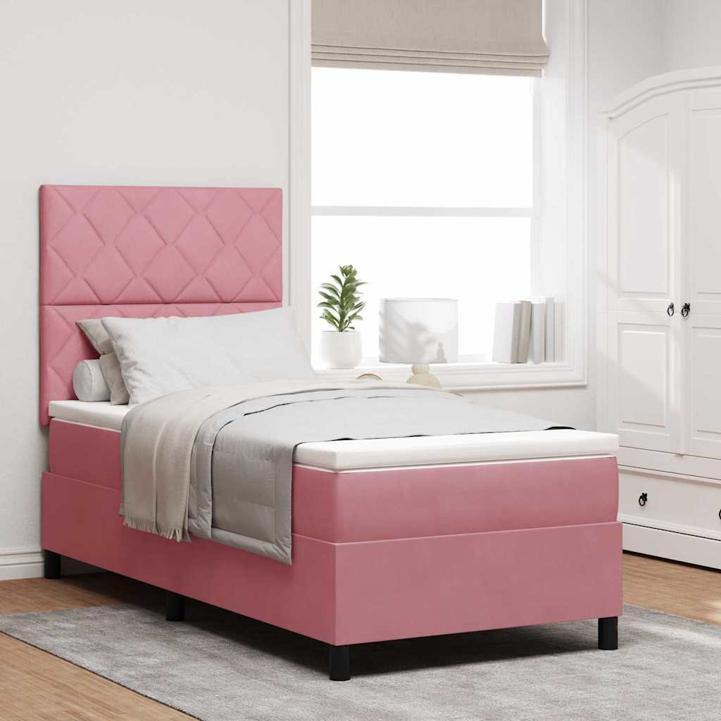 Letto a Sorgente LED con materasso Rosa 90 x 190 cm Tessuto