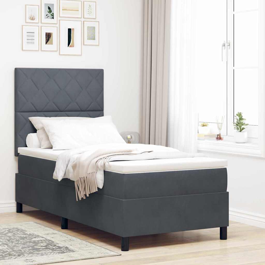 Letto a Sorgente LED Grigio scuro 90 x 200 cm Velluto