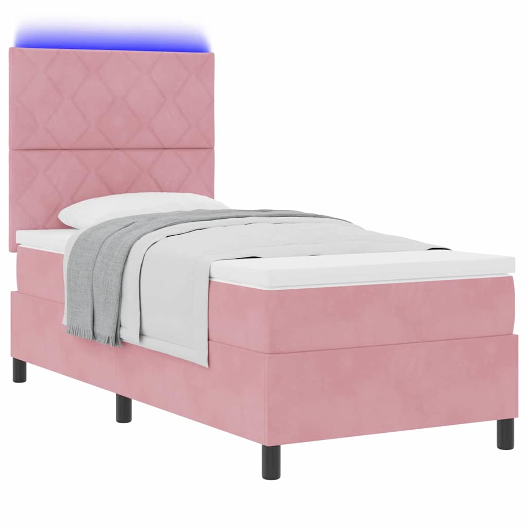 Letto a Sorgente LED con materasso Rosa 90 x 200 cm Tessuto