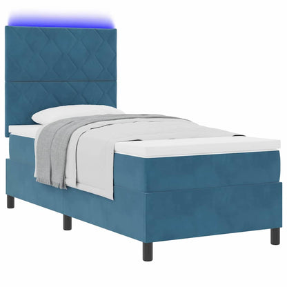 Letto a Sorgente LED Blu Scuro 100 x 200 cm Tessuto