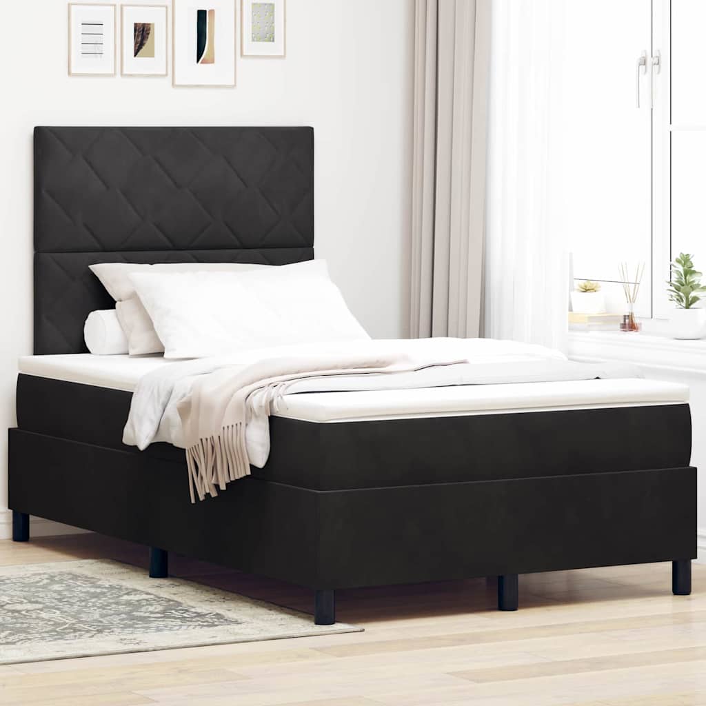 Letto a Sorgente LED con materasso Nero 120 x 200 cm Tessuto