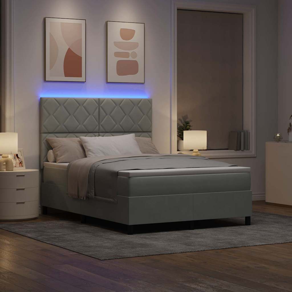 Letto a Sorgente LED Grigio chiaro 140 x 190 cm Velluto