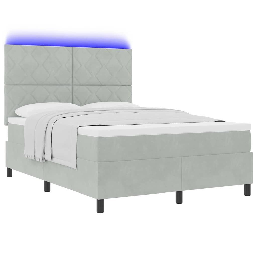 Letto a Sorgente LED Grigio chiaro 140 x 190 cm Velluto