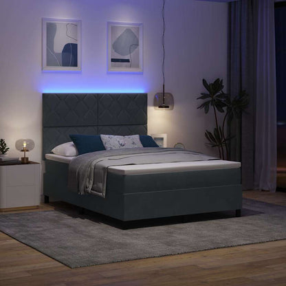 Letto a Sorgente LED Grigio scuro 140 x 190 cm Velluto