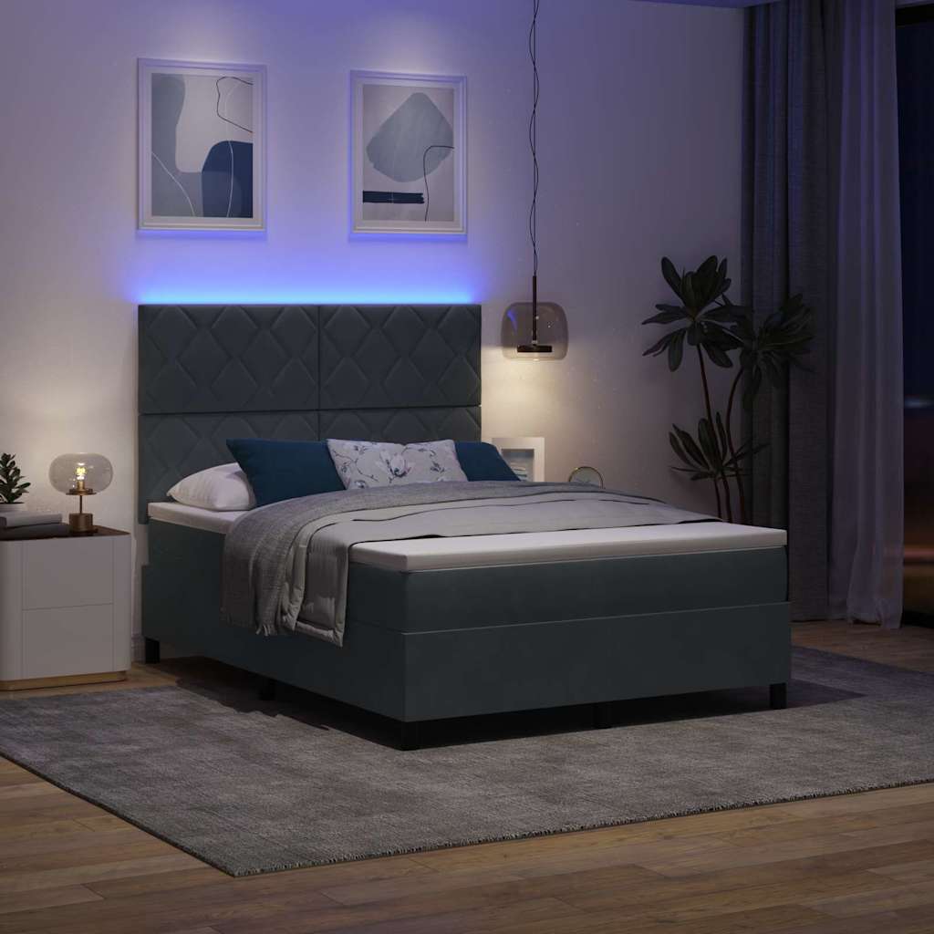 Letto a Sorgente LED Grigio scuro 140 x 200 cm Velluto
