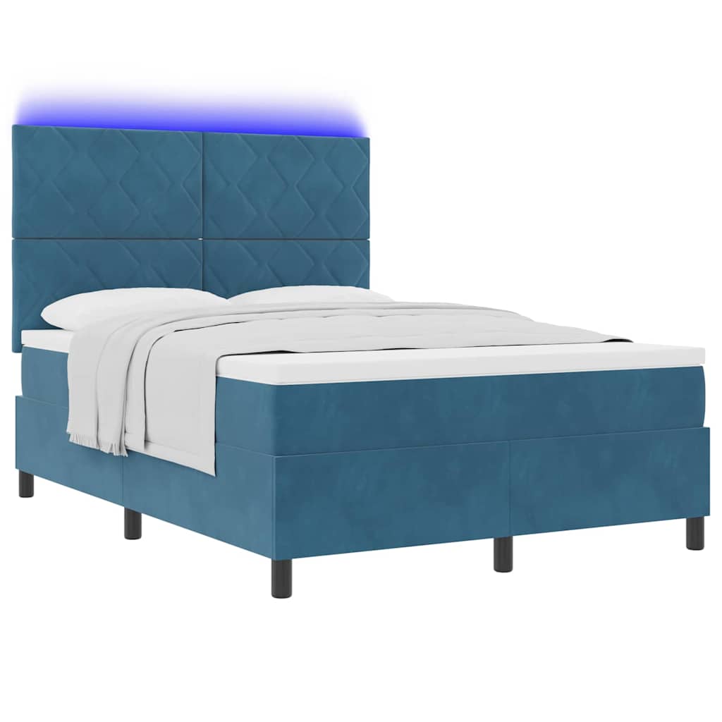 Letto a Sorgente LED Blu Scuro 160 x 200 cm Tessuto