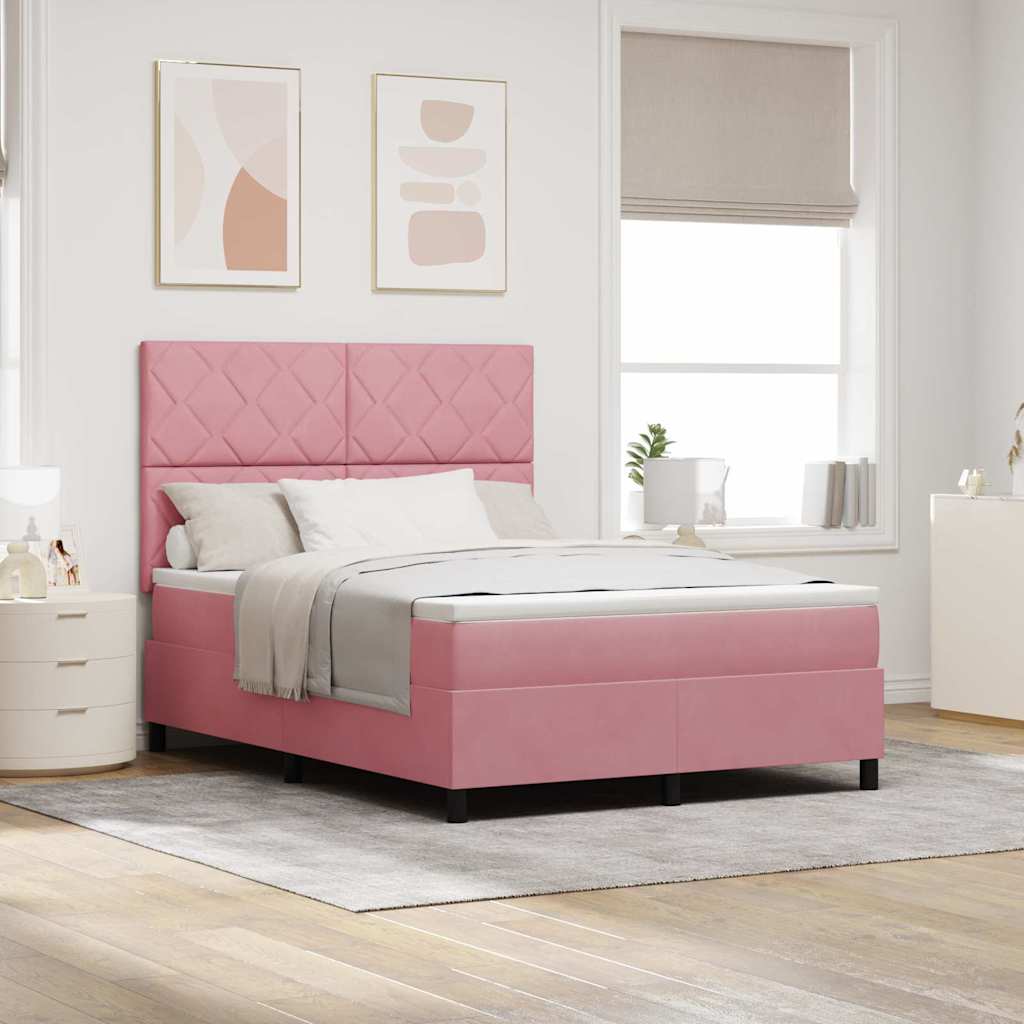 Letto a Sorgente LED con materasso Rosa 160 x 200 cm Tessuto