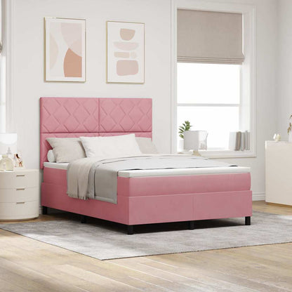 Letto a Sorgente LED con materasso Rosa 160 x 200 cm Tessuto
