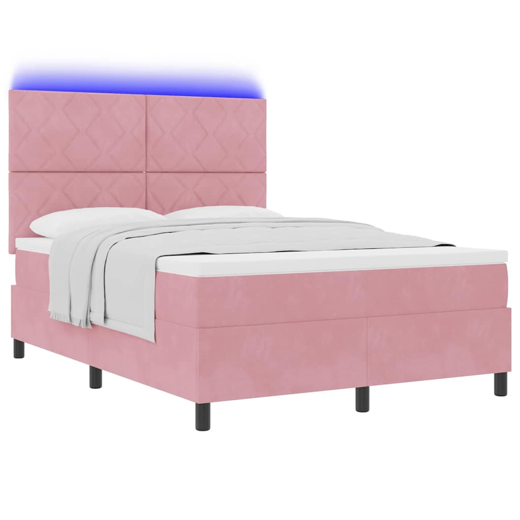 Letto a Sorgente LED con materasso Rosa 160 x 200 cm Tessuto