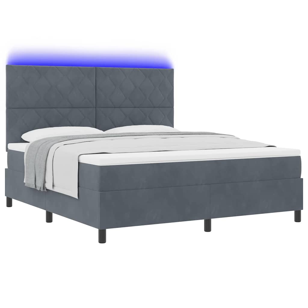 Letto a Sorgente LED Grigio scuro 180 x 200 cm Velluto