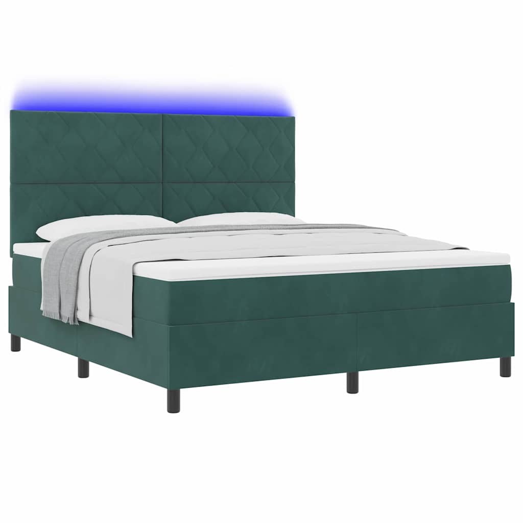 Letto a Sorgente LED Verde Scuro 180 x 200 cm Tessuto