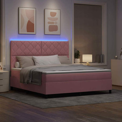 Letto a Sorgente LED con materasso Rosa 180 x 200 cm Tessuto